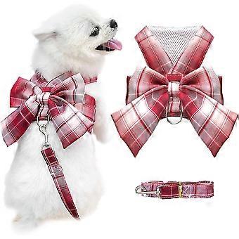 Dog Harness for Small Dogs with Bow Small Harness for Dogs with D-Ring Soft Mesh Adjustable Harness Set Puppy Pet Harness and Leash (Red S)