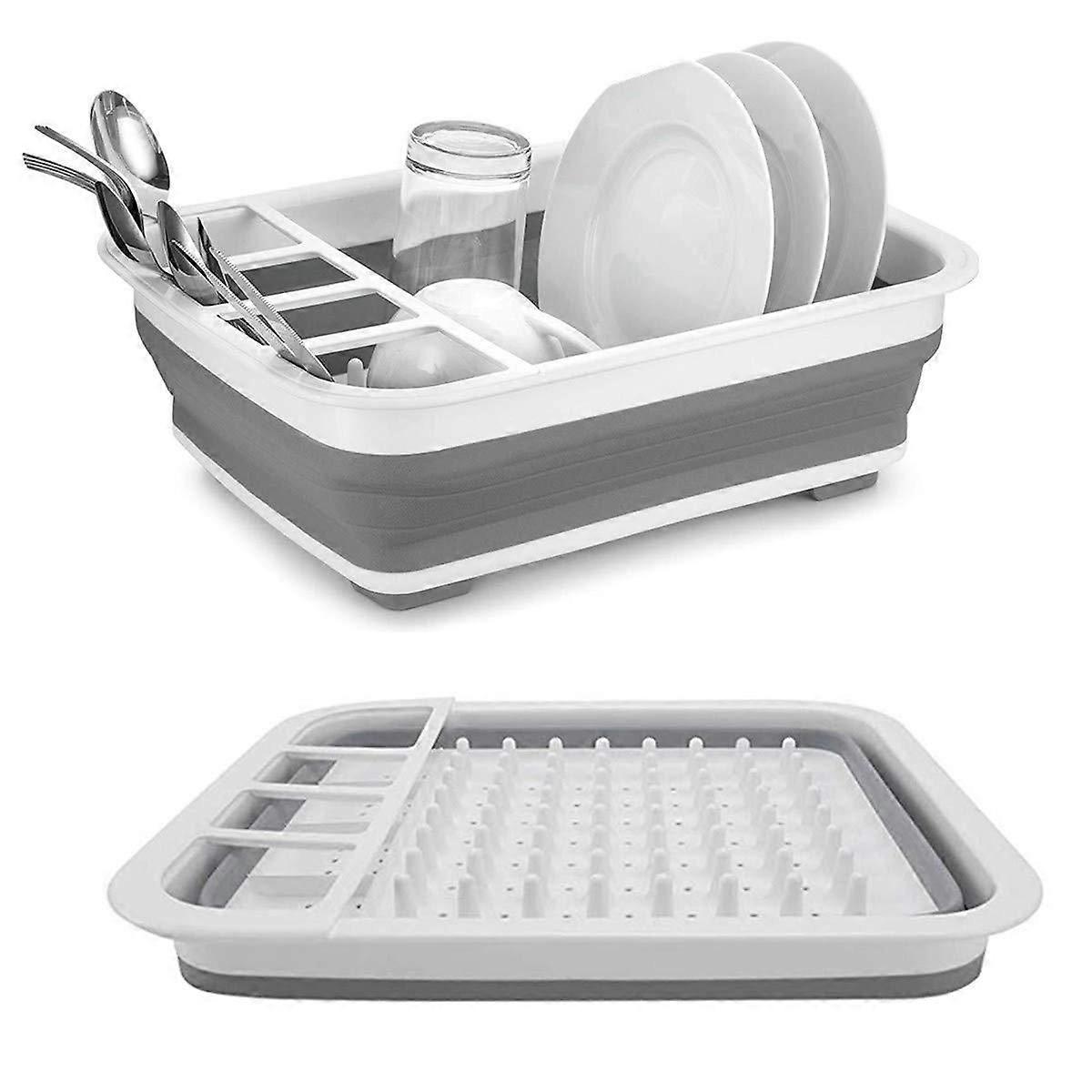 Folding tableware drainer with drain board - portable tableware manager - space saving kitchen storage tray