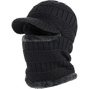 Winter Knitted Balaclava Beanie Hat, Warm Windproof Thermal Fleece Ski Mask for Women, Black/Gray, One Size