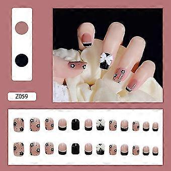 24pcs Bow Pearl Nail Patch Sort blomst trykt lim type aftagelig kort