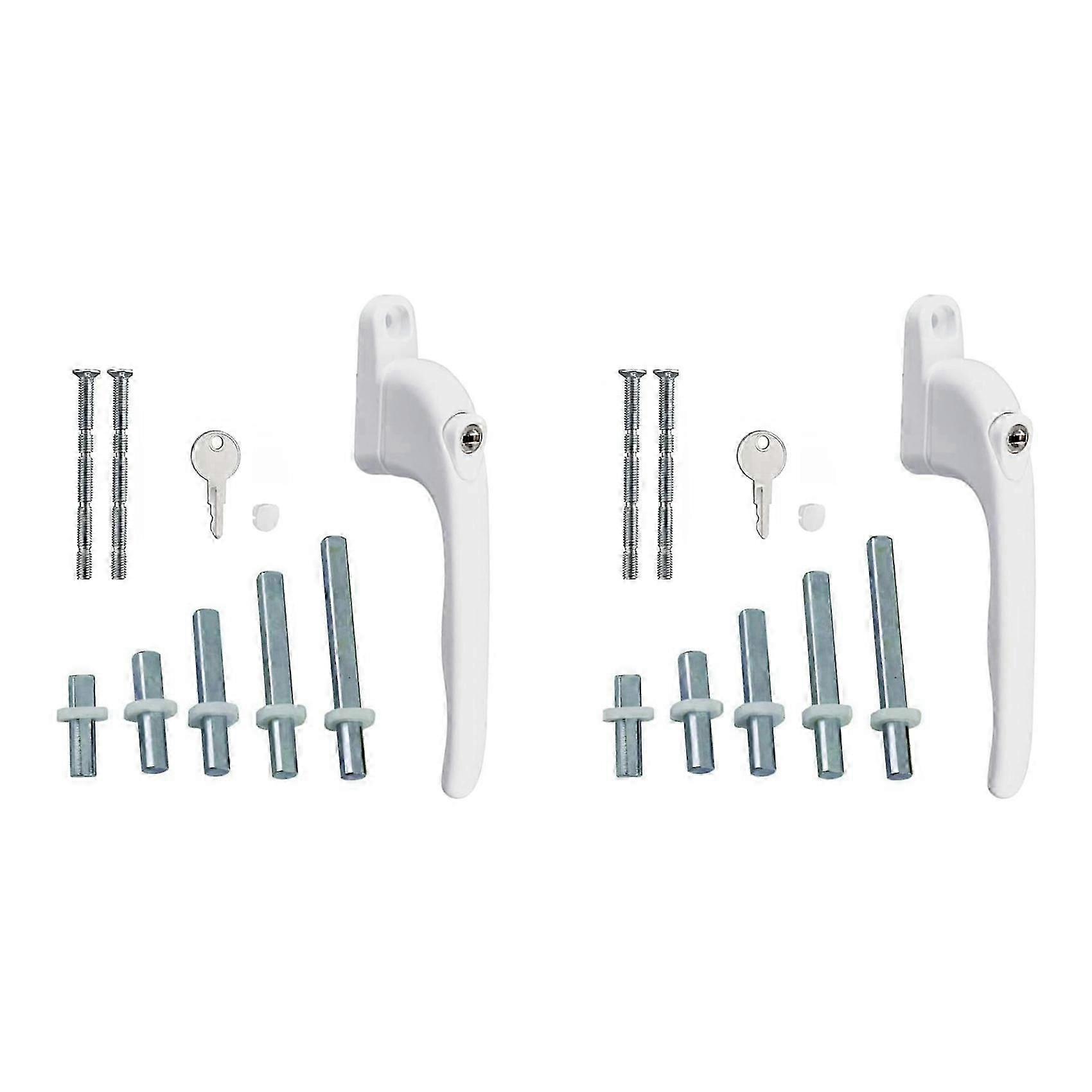 2X Window Handle, compatible withWindows, White, Universal Window Handle, Flat Handle, Key Lock, compatible withDouble Glazing