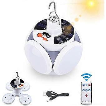 Lampada da campeggio, lanterna solare da campeggio con telecomando, pieghevole a 360°, portatile, ricaricabile tramite USB, a LED, ideale per il campeggio.