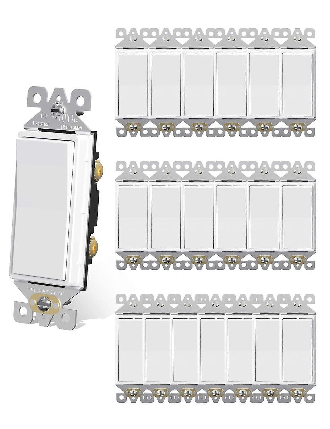 20 Pack Light Switch Single Pole Light Switch Square Rocker Switch Decora