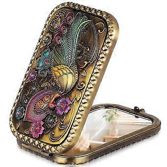 Vintage Folding Compact Mirror Doubles Sided Peacock Vanity Mirror Metal Compact Folding Travel Mirror For Makeup And Travel