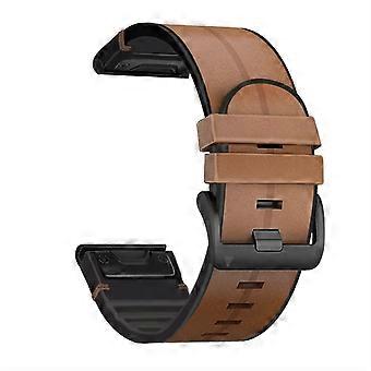 22mm Brown Leather Silicone Quick Release Watch Strap Band for Garmin Fenix 6 and Fenix 6 Pro Series