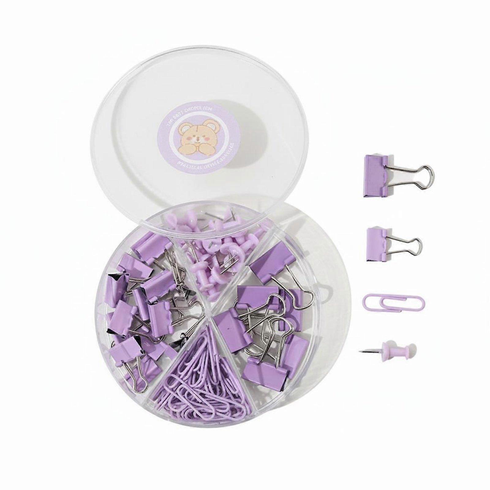 Colorful Document Clip Set with Case Macaron Colors Assorted Clips and Pins Kit