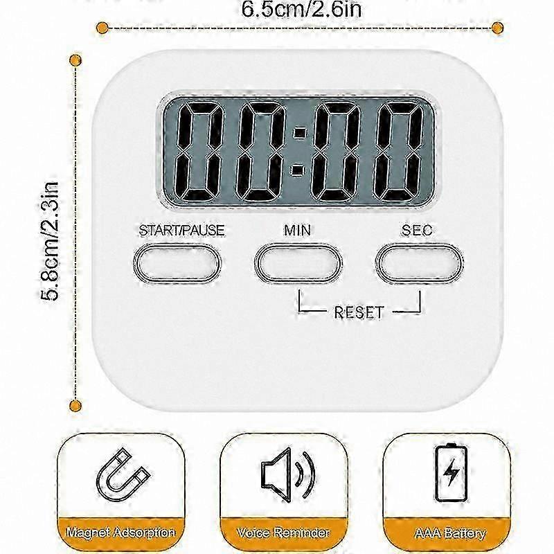 Large LCD magnetic timer with stopwatch and loud alarm, white countdown timer, suitable for kitchens.