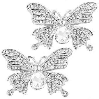 Schoenclips met strass-vlinders voor decoratie, 1 paar zilverkleurige schoengespen voor bruiloften.