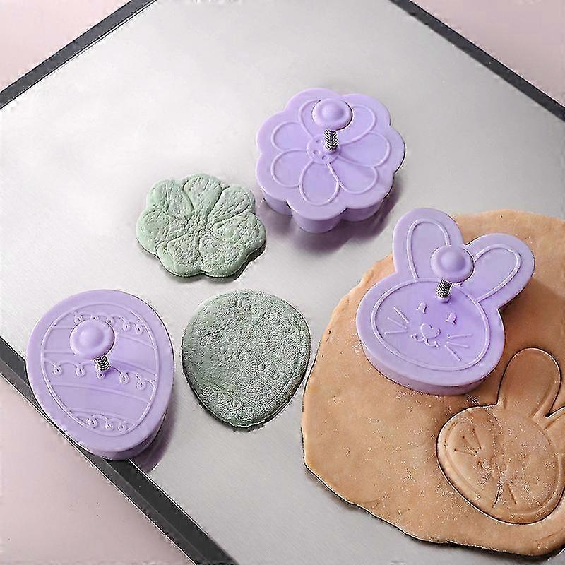3D Easter Cookie Cutters Set, Easter Fondant Biscuit Pastry Cookie Cutter Stamp, Spring Spring-Loaded Handle