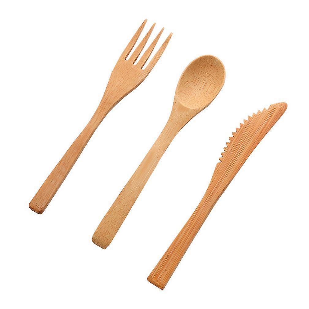 3pcs Cutlery Set Tableware Tableware Fork Knife Spoon Bamboo