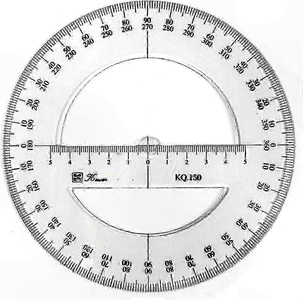 Full Circle Protractor 15cm 360-Degree Plastic Medium Size Angle Measuring Ruler for Math and Geometry