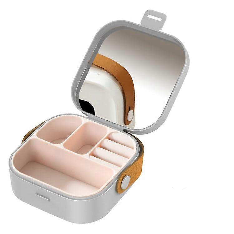 Electronics Accessories Organizer with Leather Strap, MultiCompartment Travel Cable Storage Case, Grey