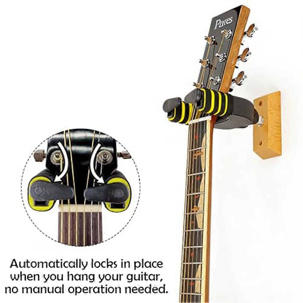 Non-Scratch Self Locking Guitar Wall Mount with Solid Wood Base Banjo Non-Scratch Padded Wall Bracket