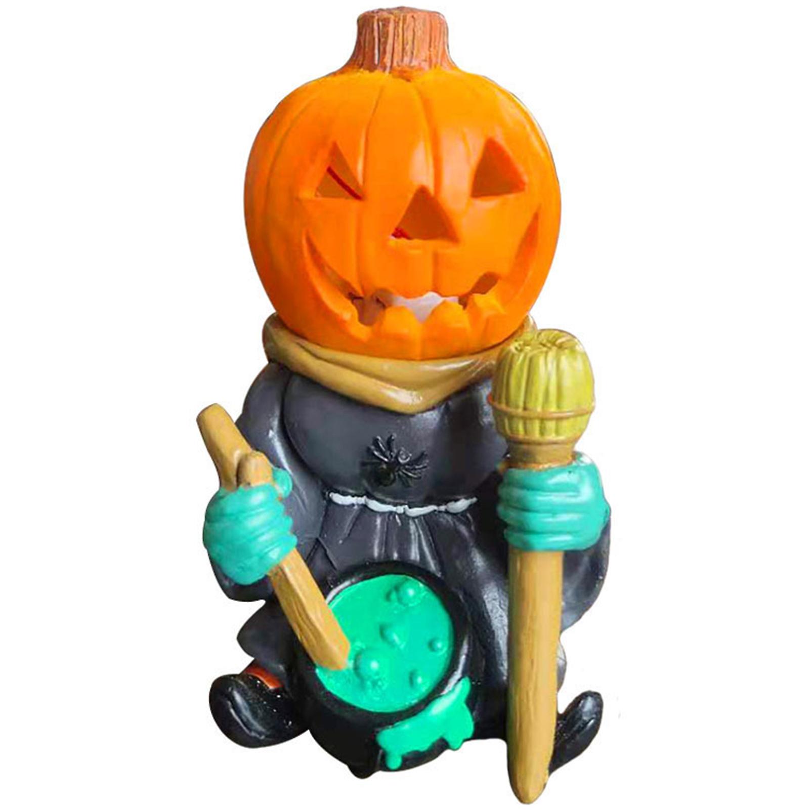Halloween Pumpkin Knight Garden Decoration Resin Lantern Skull Horror Glowing Lamp Statue Garden Themed Indoor Decoration