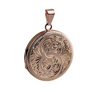 9ct Rose Gold 29mm engraved flat round Locket