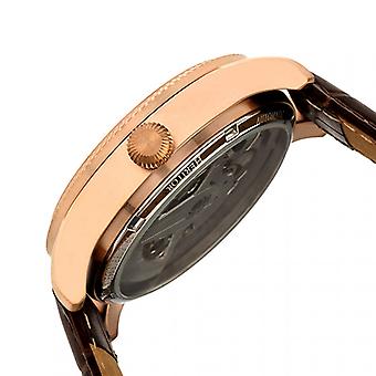 Heritor Automatic Winthrop Leather-Band Skeleton Watch Rose Gold
