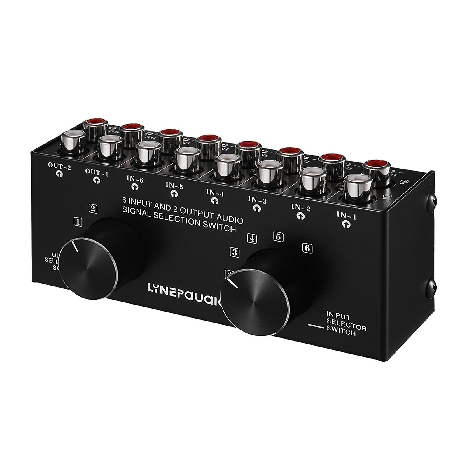 6-in-2-out audio switcher twee-weg audio signaal selector box splitter verdeler met RCA-ingangen &