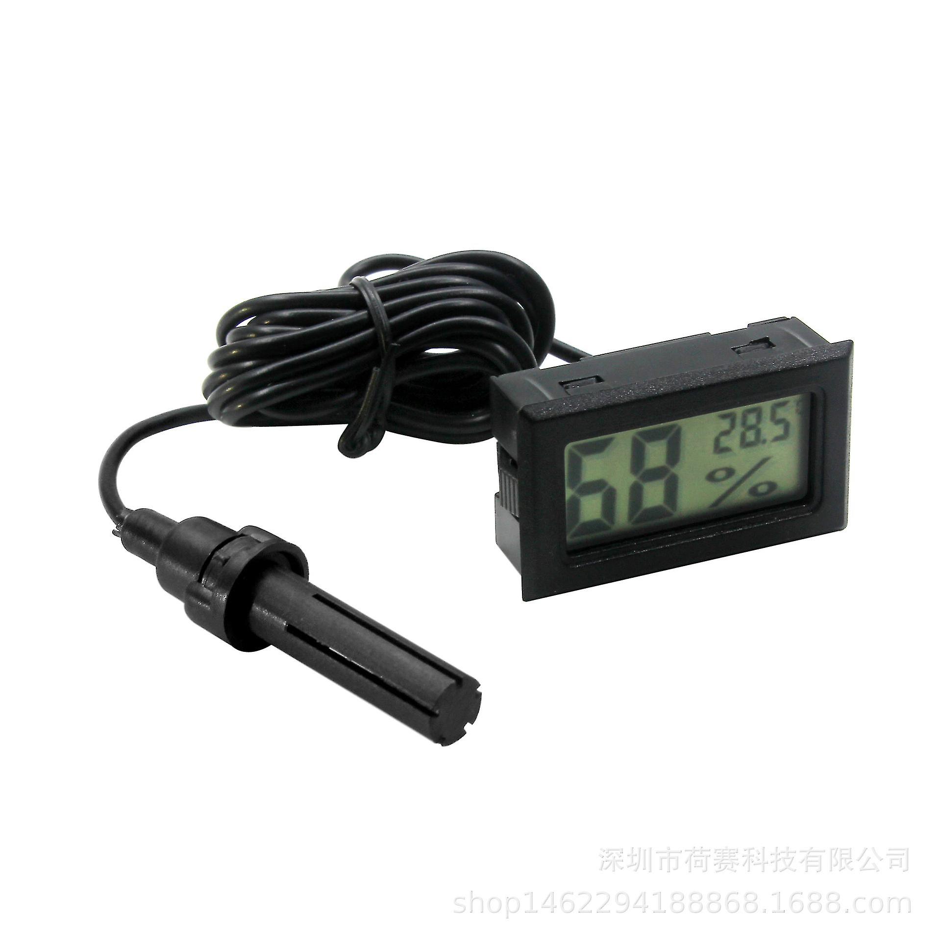 Digital Lcd Thermometer With External Hygrometer For Reptile Poultry Incubator - Black