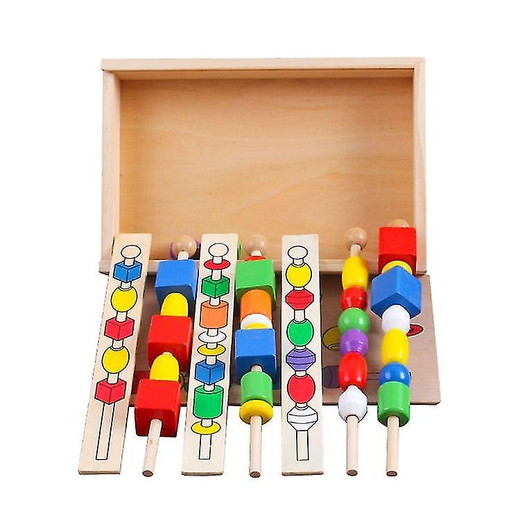 Bead Sequencing Sided Pattern Boards - Color Recognition Toys, Matching Shapes Stacker, Shape Sorter Toys For Kids Ages 4+