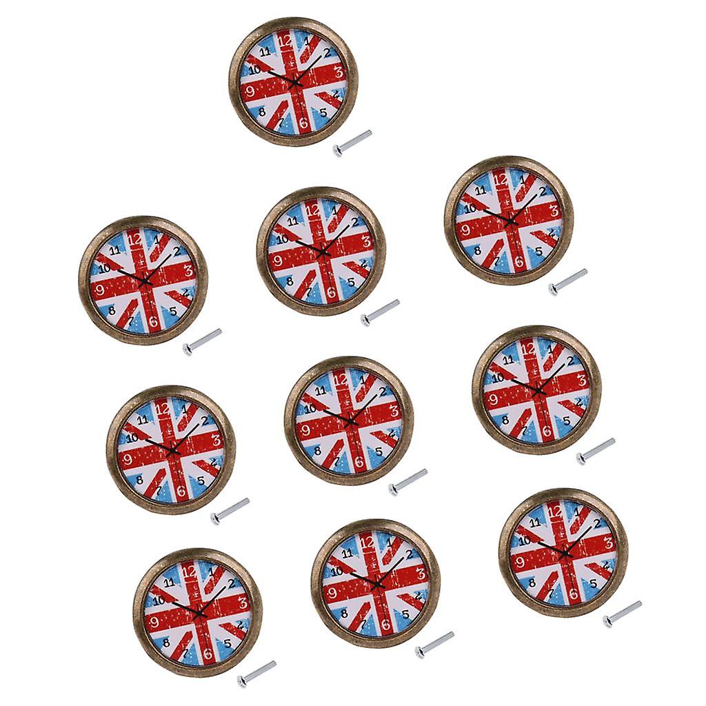 10PiecesVintage Clock Cabinet Door Drawer Handle Pull Knob 35mm British Flag
