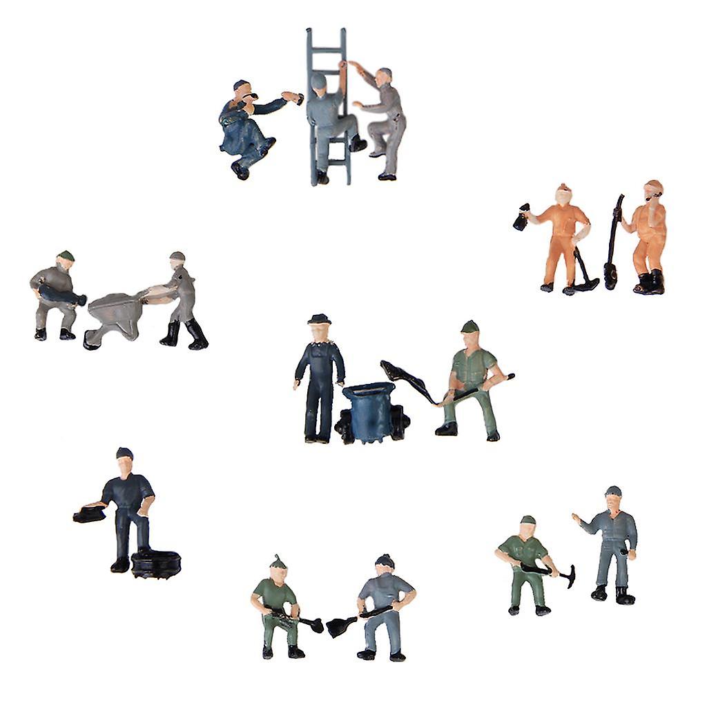 25Pcs Painted Railroad Worker People with Tools 1/87 Scale Scenery Accs
