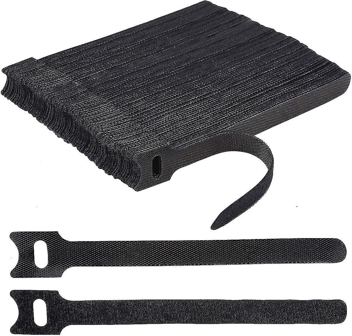 100 X Black Adjustable Reusable Cable Ties Straps, Hook And Loop Cable Straps Cable Ties, Loop Long Cable Straps Ties