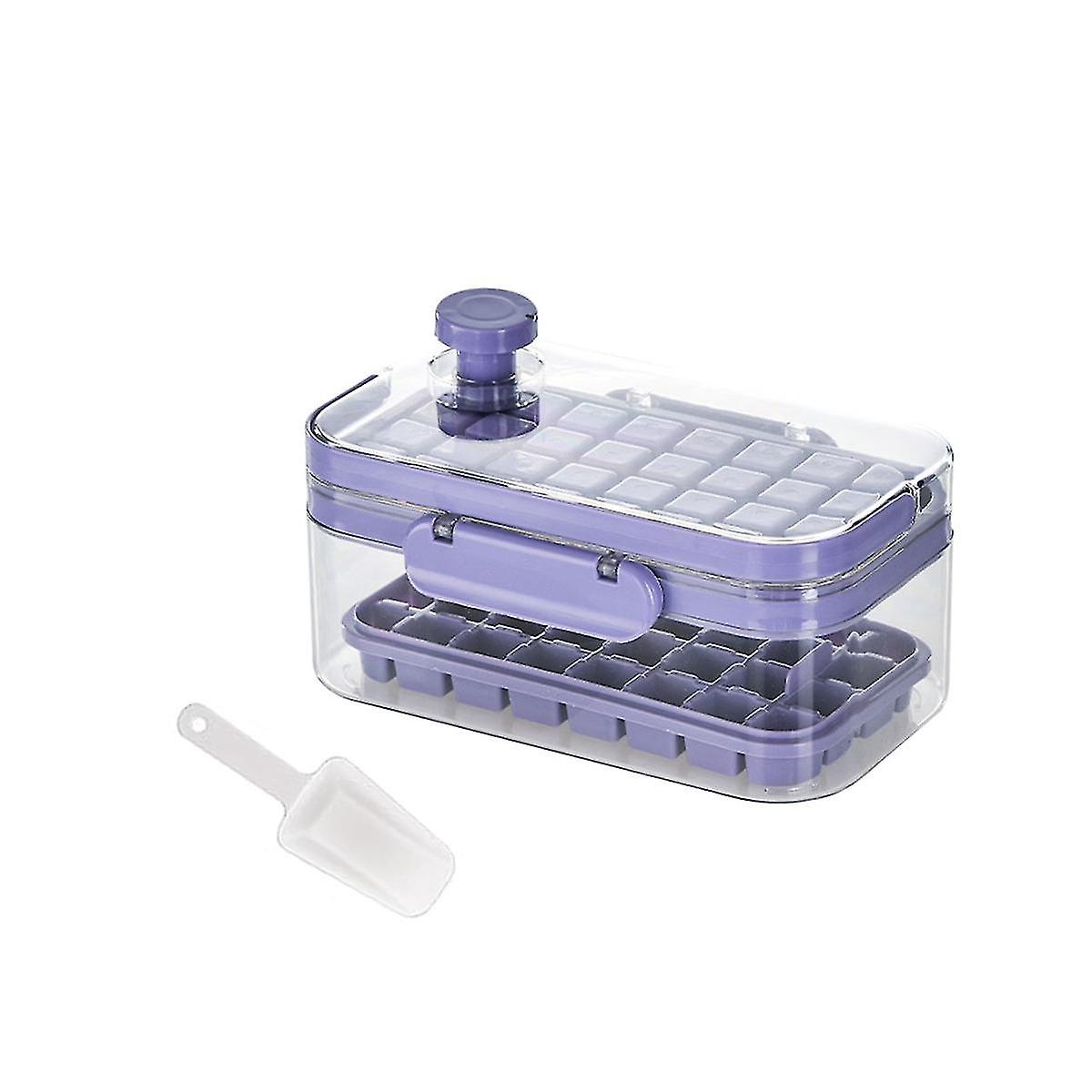 Ice Tray Pressed Ice Storage Box Freezer Square Ice-cube Mold With Lid Home Ice Maker Box With Tray And Scoop(purple)