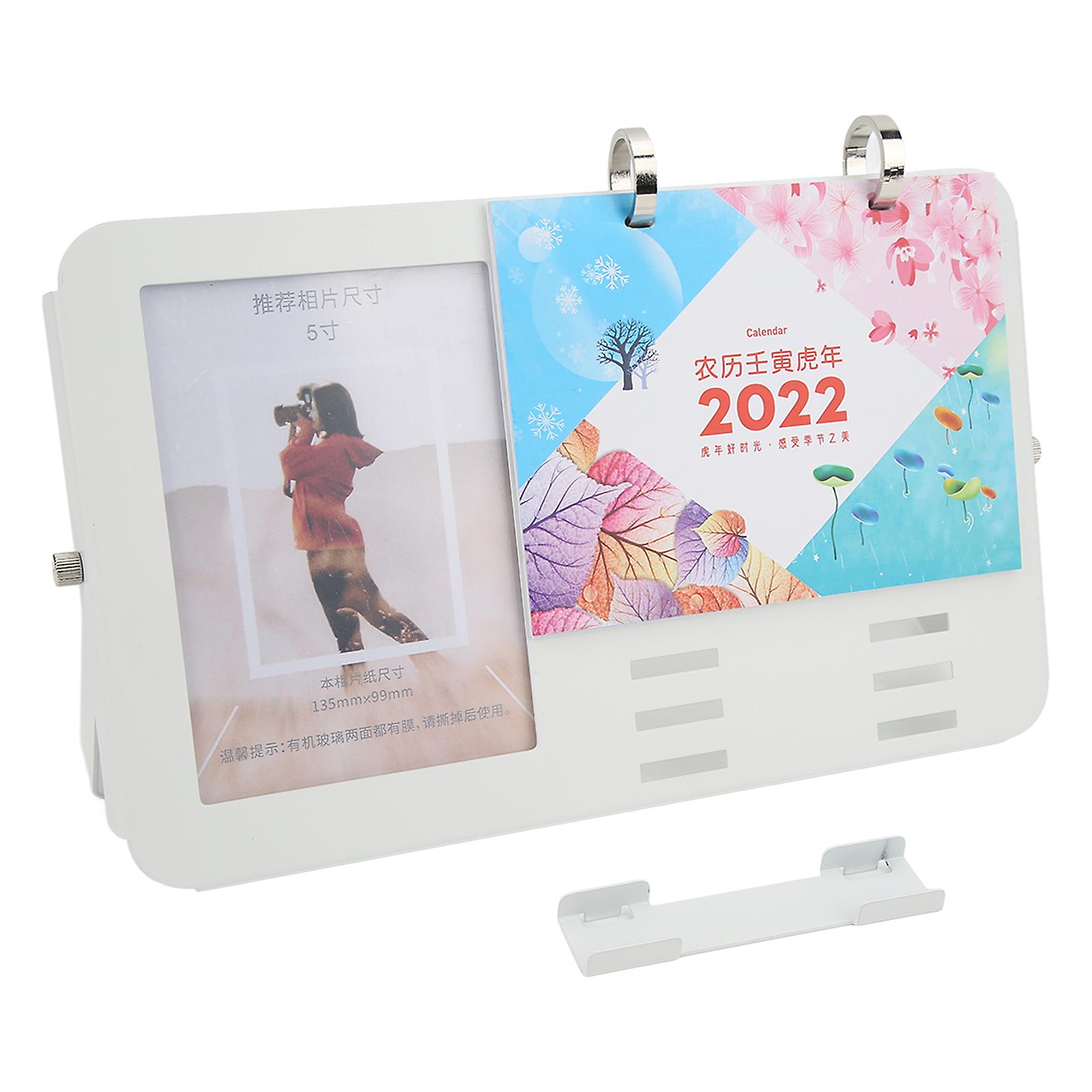 2022 Desk Calendar: Circular Metal Design with Picture Frame for Office