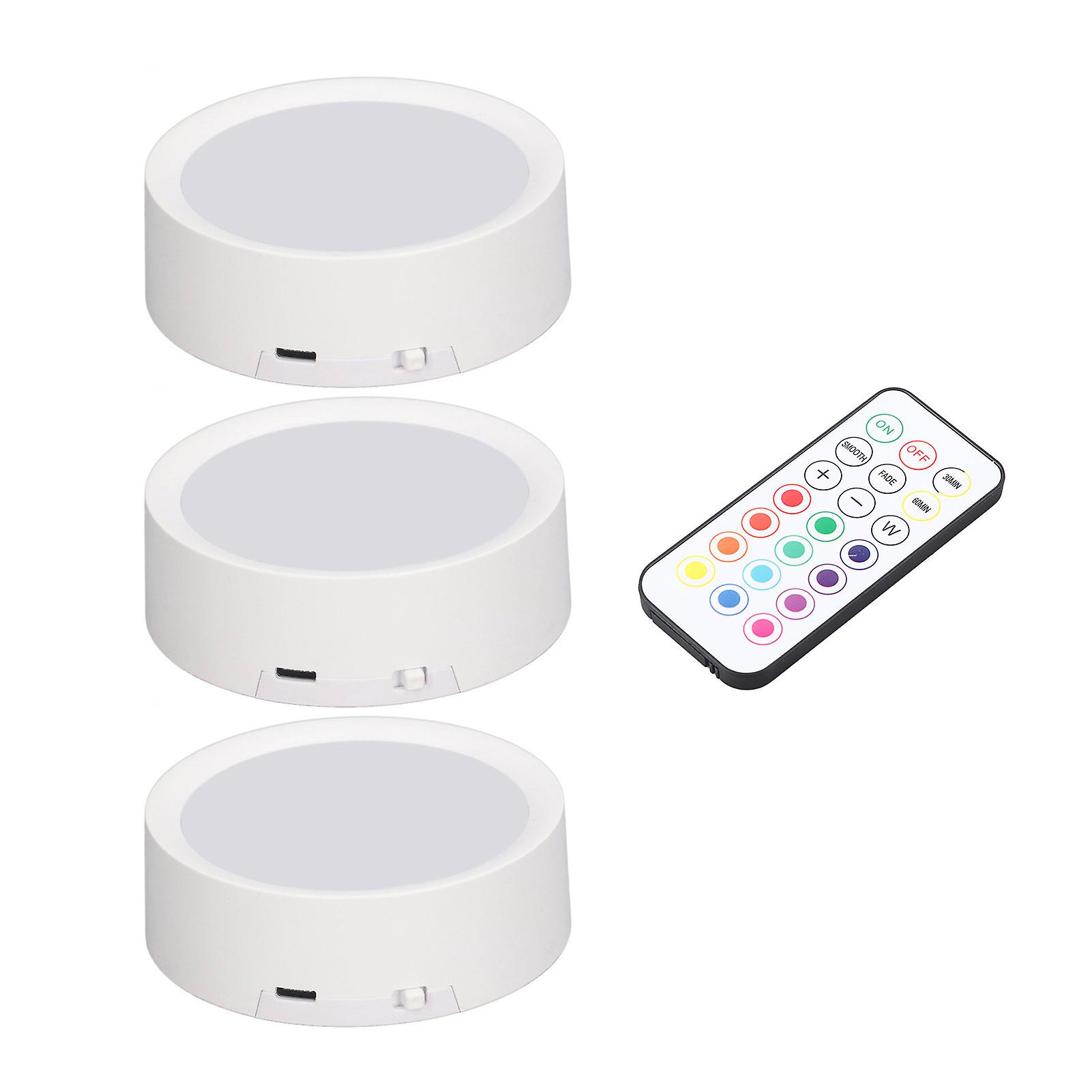 3 Pcs LED Puck Light 4 Colors Dimmable Timing Rechargeable Battery Operated LED Push Lamp with E26 Base Remote Control 