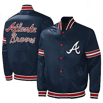 Atlanta Braves Mlb Navy Satin Letterman Baseball Bomber...