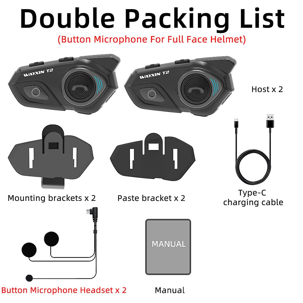 T2 Motorcycle Intercom 2Rider Helmet Headset Motorcycle Intercom Moto Bluetooth Headset Front and Rear Seat Intercom~9070