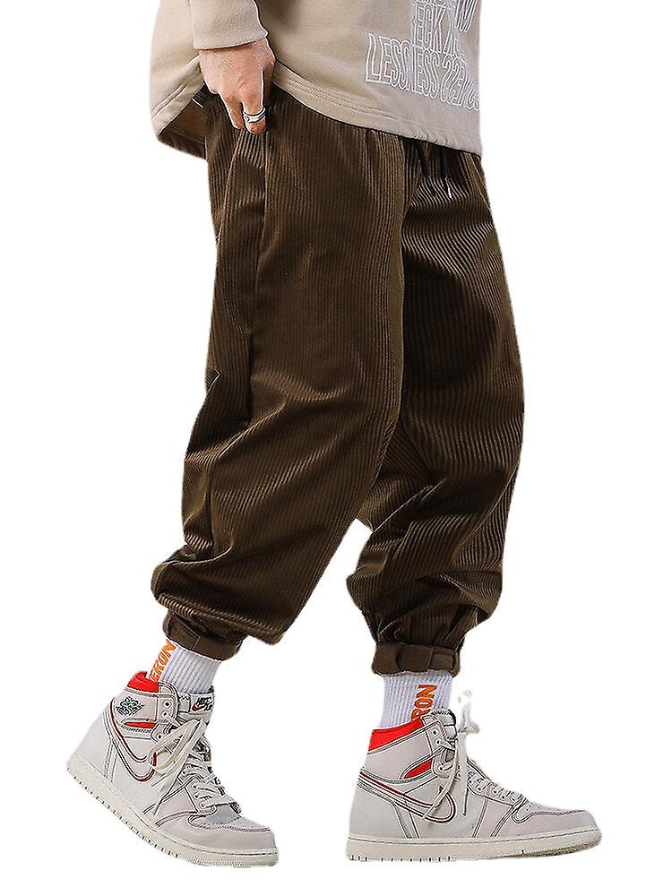 Men's Corduroy Texture Casual Drawstring Pants With Pockets