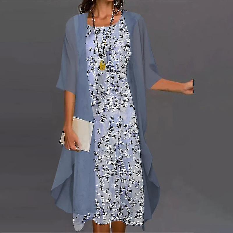 Γυναικείο μποέμ φόρεμα με ζακέτα casual floral τυπωμένα φορέματα δύο κομματιών