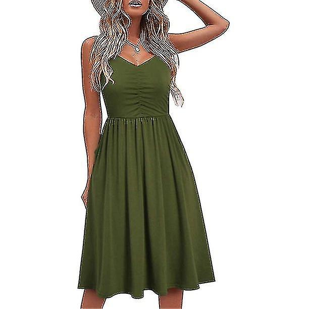 Casual Dresses For Women Sleeveless Cotton Summer Beach Dress A Line Spaghetti Strap Sundresses With Pockets