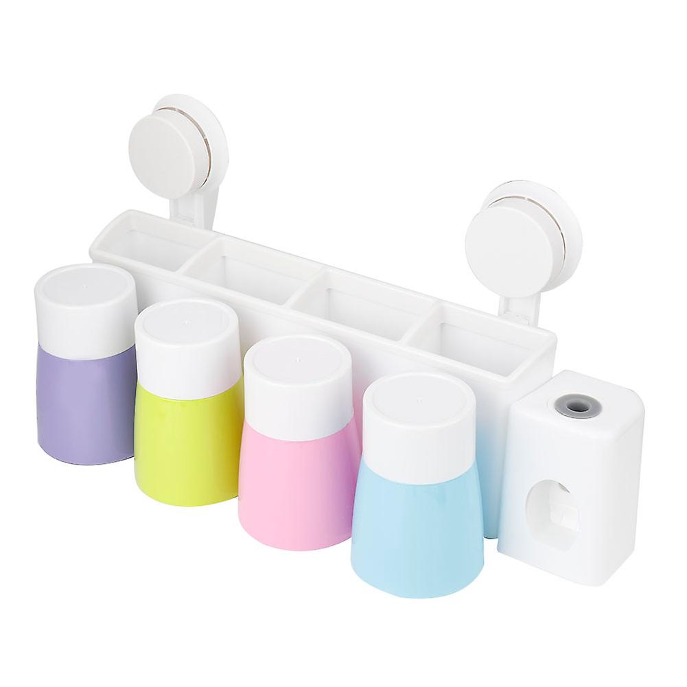 No Drilling Toothpaste Toothbrush Rinsing Cup Organizer Toothpaste Dispenser for Family of Four