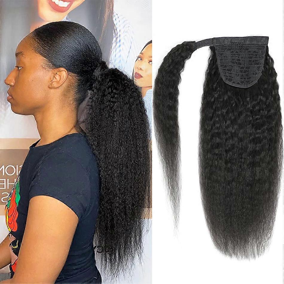 Extensões naturais de rabo de cavalo, cabelo crespo kinky, cor natural, 30 polegadas