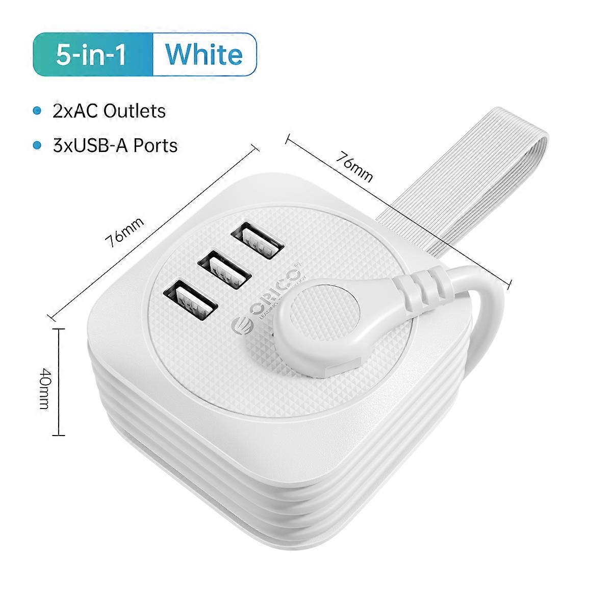 ORICO US Power Strip Travel Adapter, Smart Plug, Multi Extension Cord with 2 USB Type C Ports, Fast Charging for Travel, Office