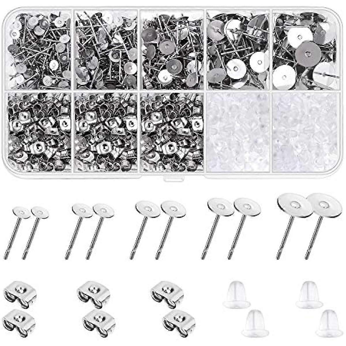 Earring Posts and Backs 1800pcs Earring Making Supplies with Stainless Steel Earring Posts and Earring Backs for Studs Earring Making Kit for DIY Earr