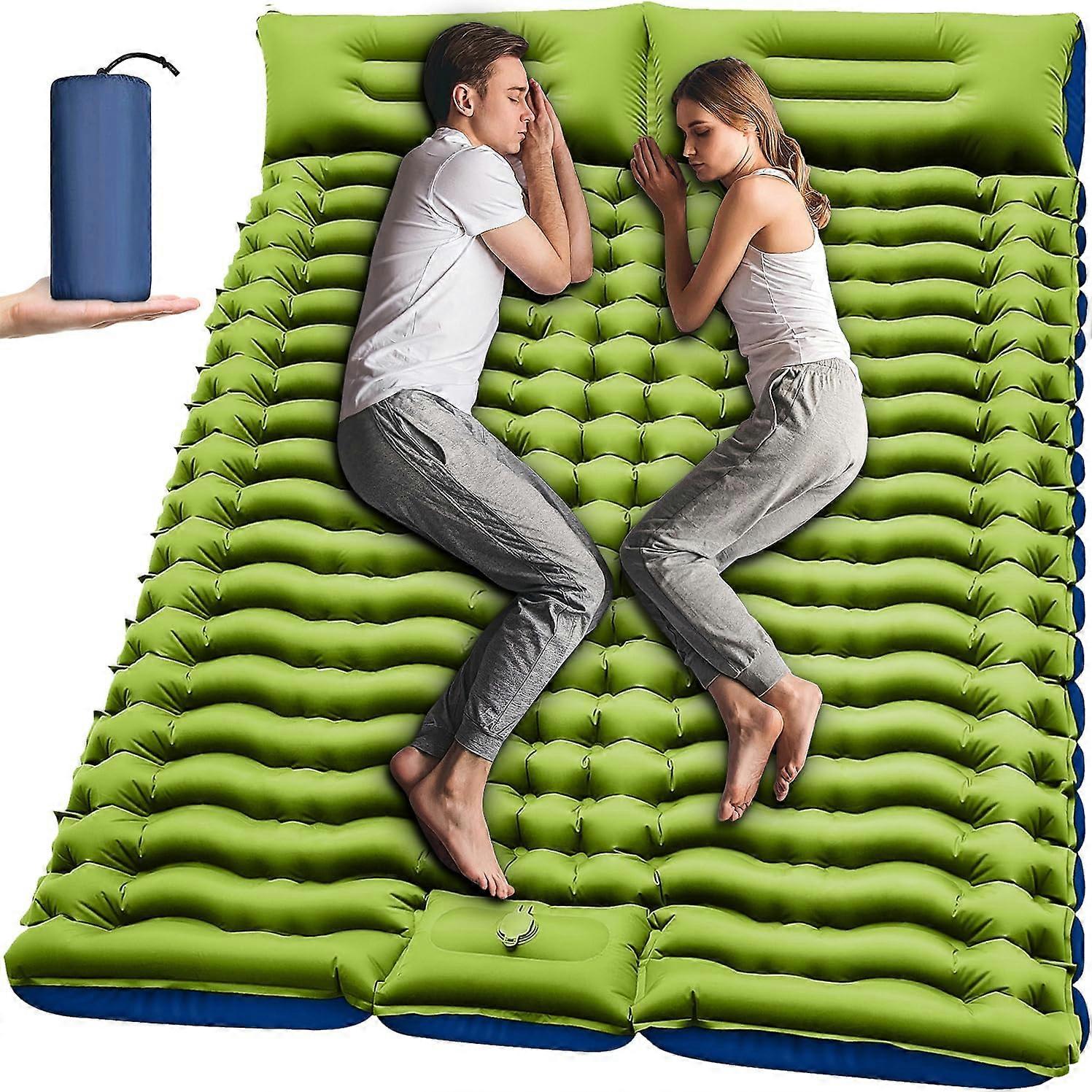 Matelas de sol double Yuzonc - Autogonflant 4" extra-épais pour 2 personnes avec oreiller Pompe à pied intégrée Tapis de sol gonflable pour la randonnée, la randonnée