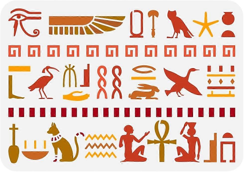 Egyptian Hieroglyphs Painting Stencil 8.3x11.7 inch Reusable Eye of Horus Pattern Drawing Template Hieroglyphs Border Decoration Stencil for Painting