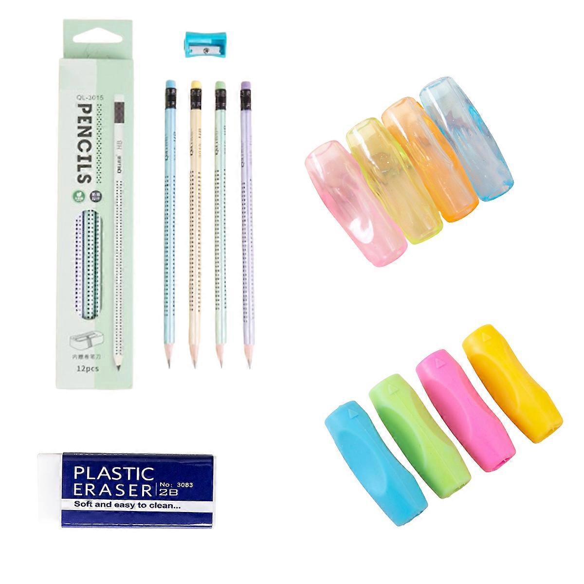 12 Fulcrum HB Pencil with Pencil Sharpener + Eraser + 8 Pencil Holders