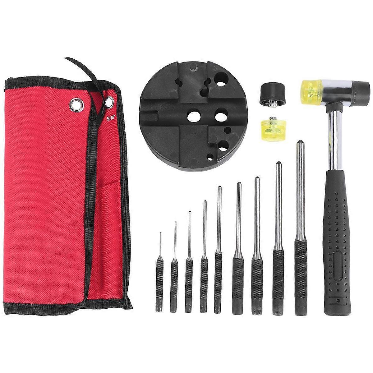 Roll Pin Punch Set with Storage Pouch,Smithing Punch Removing Repair Tools,with Bench Block Pin Pun
