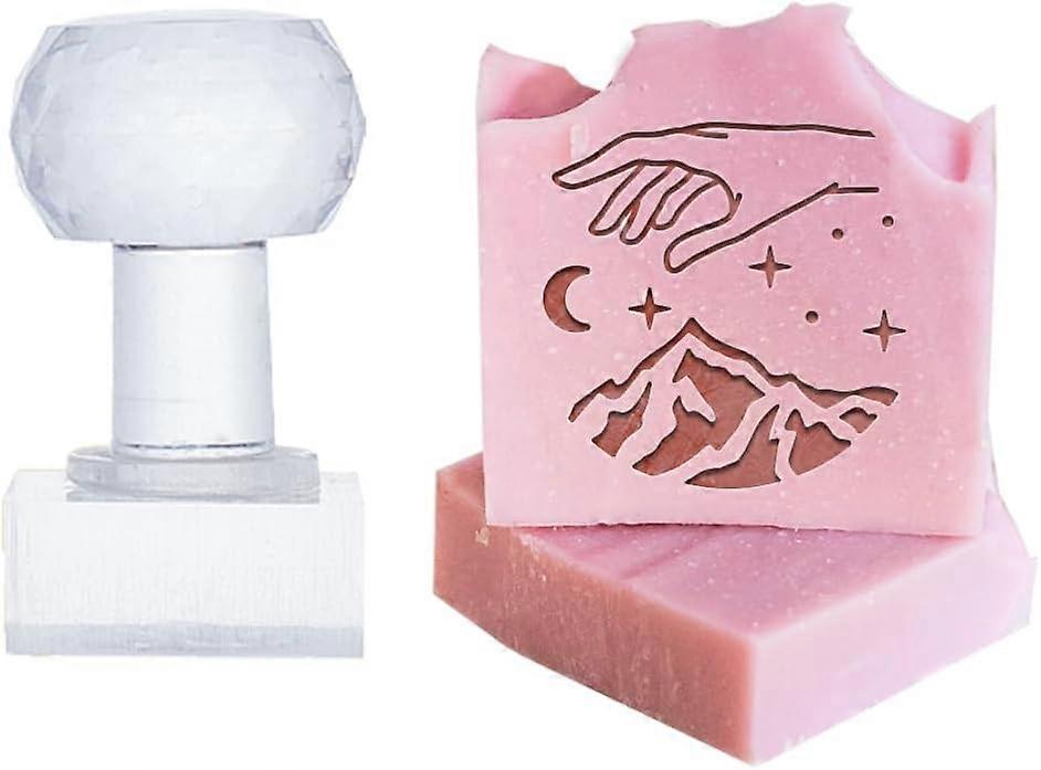 Magic Hand Mountain Soap Stamps Handmade Soap Stamp with Handle Acrylic Soap Embossing Stamp 1.38inch Square Transparent Sealing Wax Stamp for DIY Art