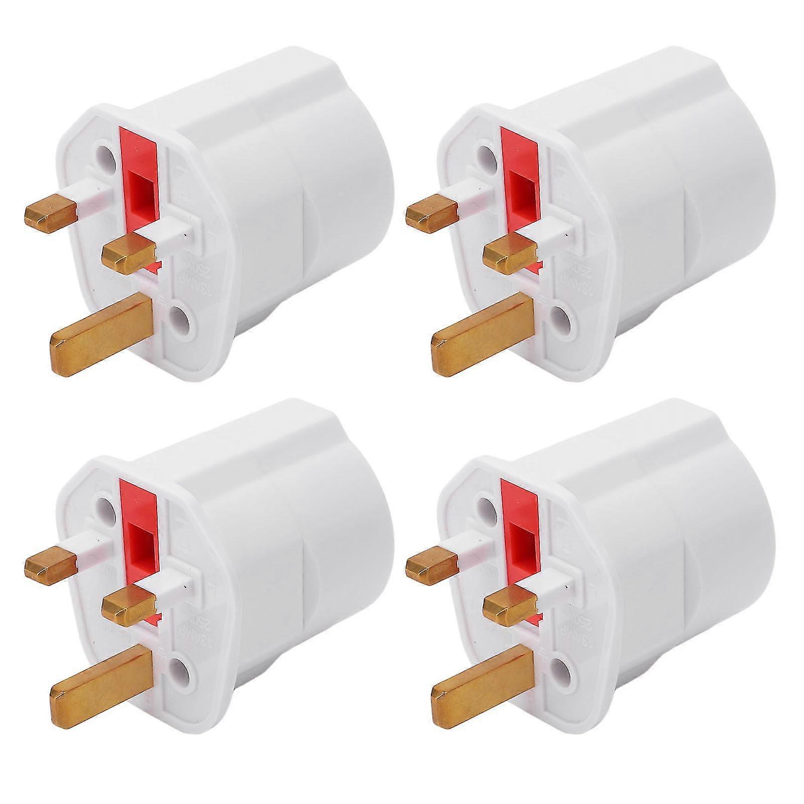 UK to EU Plug Adapter Converter with Fuse 13A 250V - White (4 Pack)