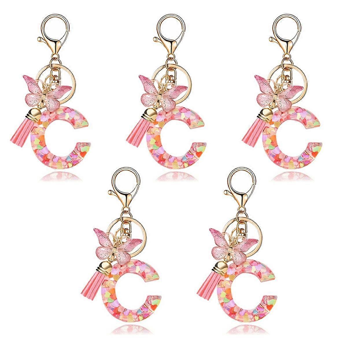 Type C Fashionable Pink Letter Keychain Butterfly Keychain Crystal Epoxy Pendant