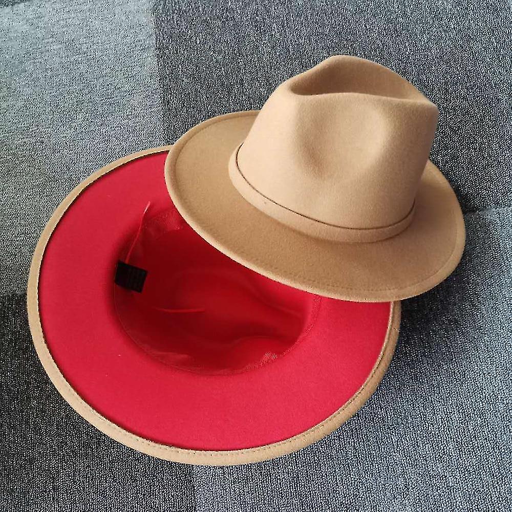 Hats New Unisex Camel Patchwork Felt Jazz Hat Cap Wome