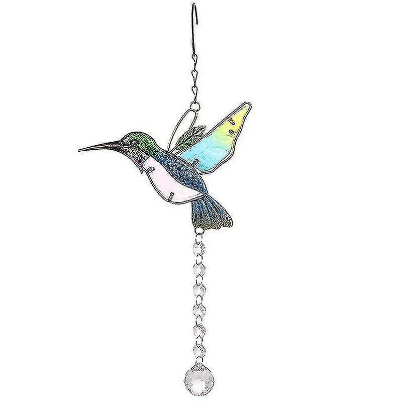 Stained Glass Window Hangings Bird Crystals Window Suncatcher -blue