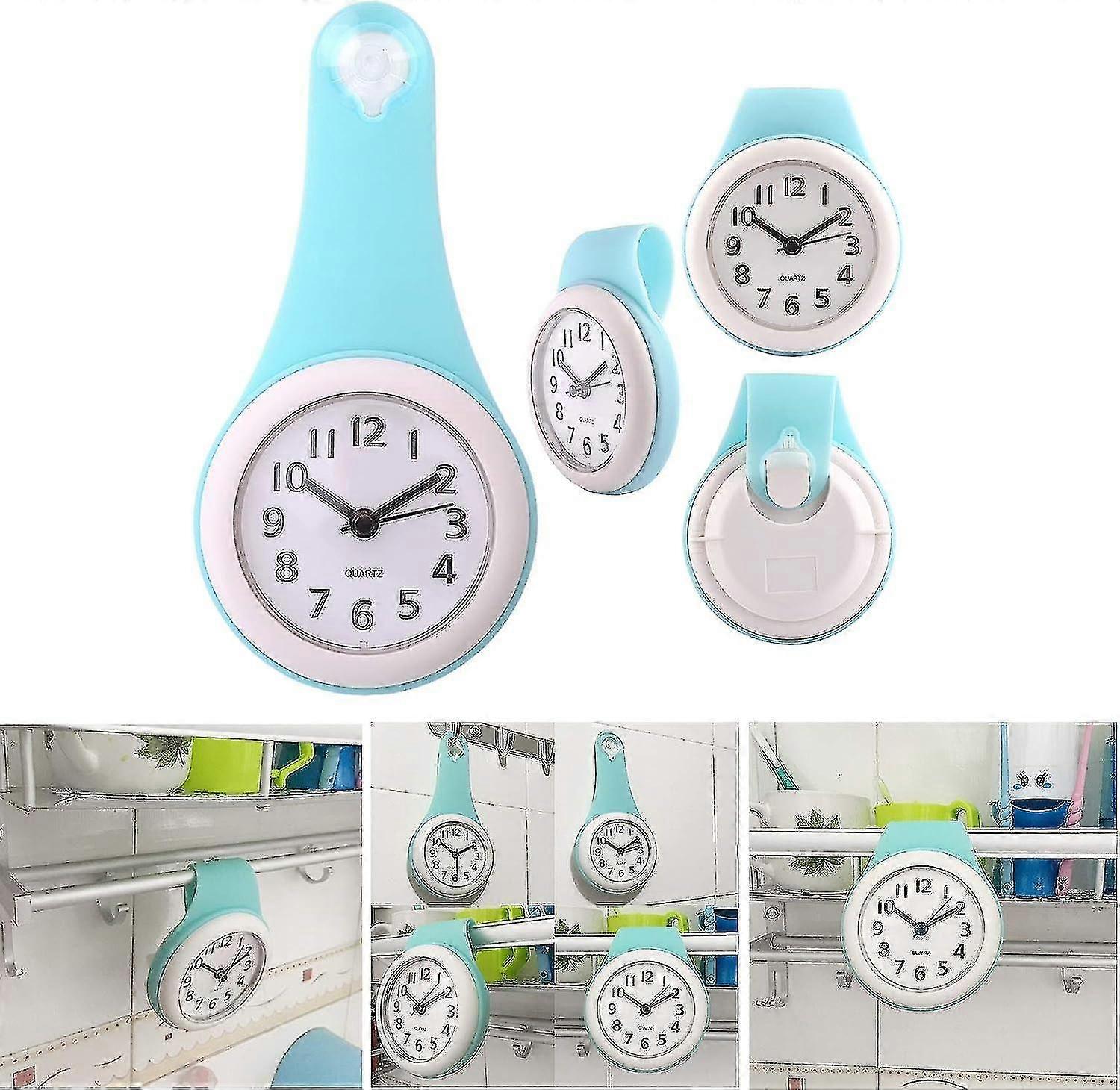 Waterproof And Silent Wall Clock With Suction Cup Blue