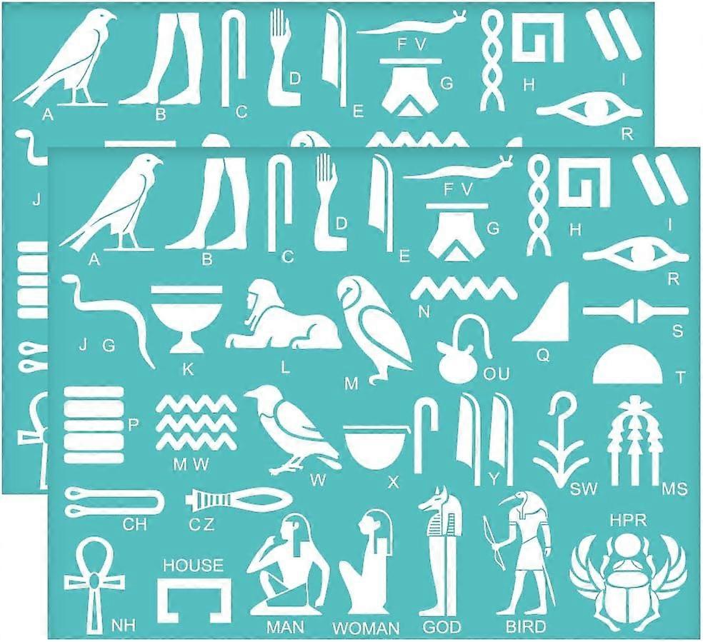 2Pcs 11x8.6 Inch Self-Adhesive Silk Screen Printing Stencil Egyptian Theme Silk Screen Stencil Hieroglyphics for Egyptian Mesh Transfer Stencils for P