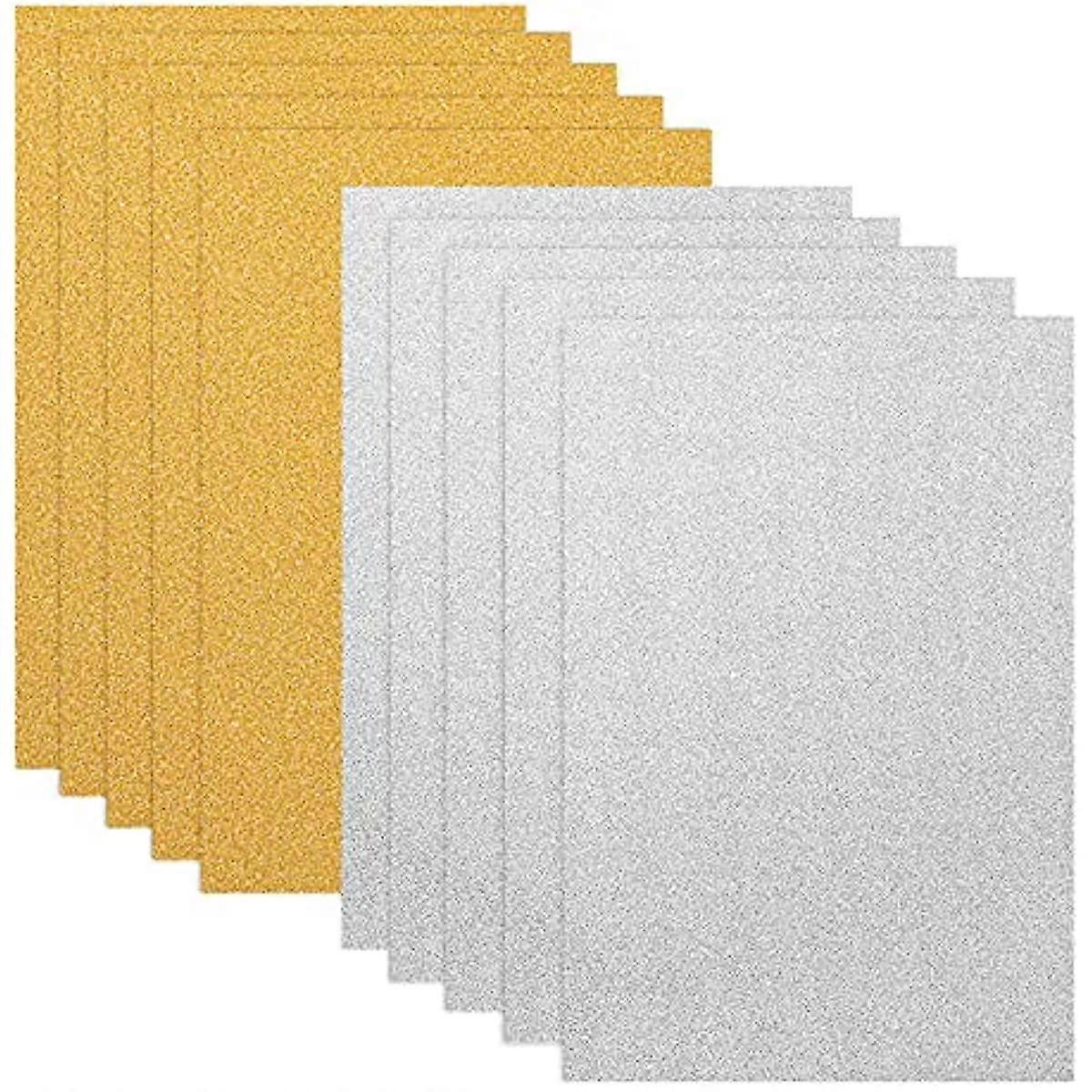 10pcs Glitter Cardstock Paper Sparkle A4 Card for Diy Material Craftwork Scrapbook (Gold+Silver)